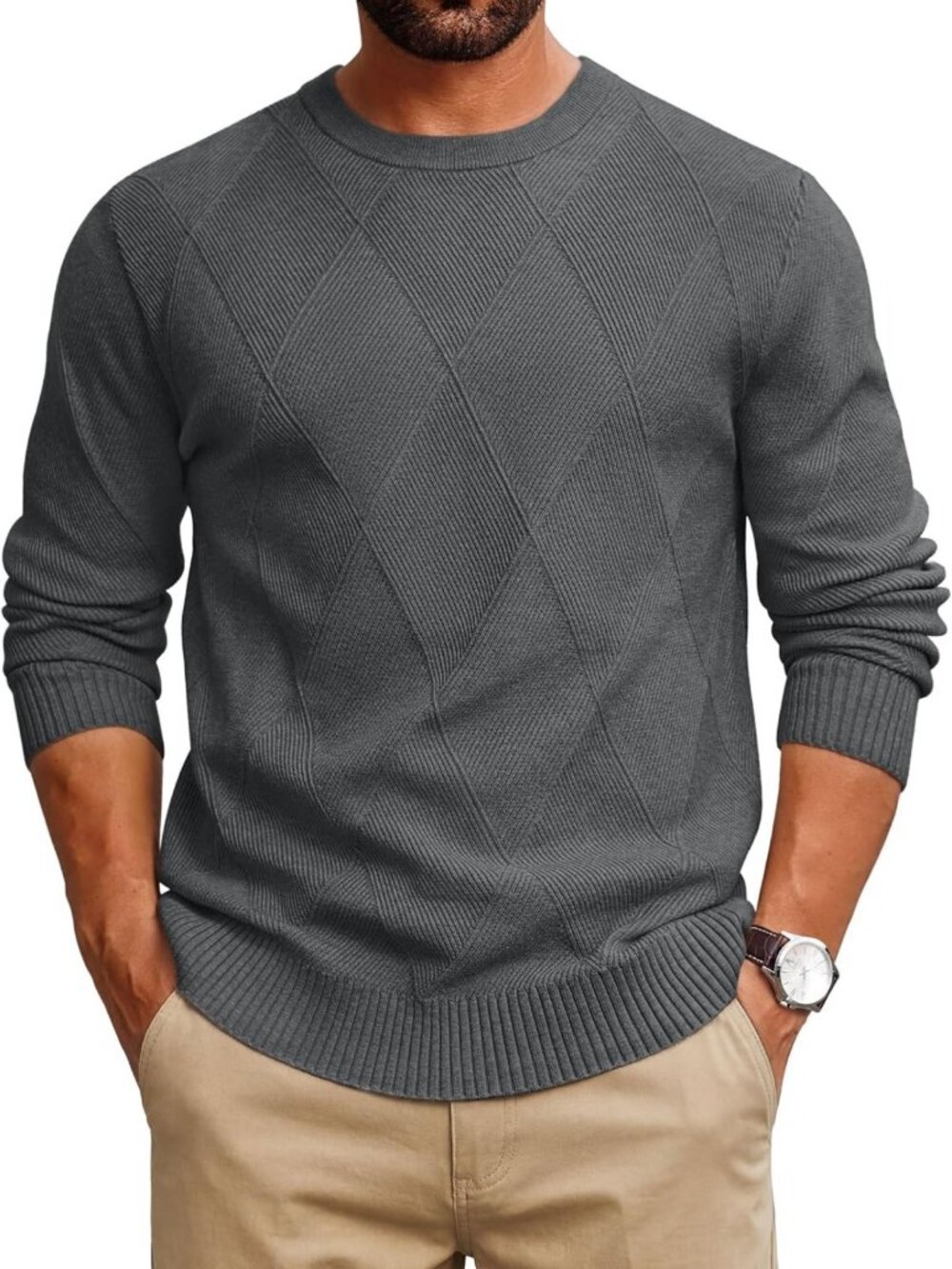 Men's Textured Knit Crewneck Casual Pullover Sweater - Cozy & Stylish Top